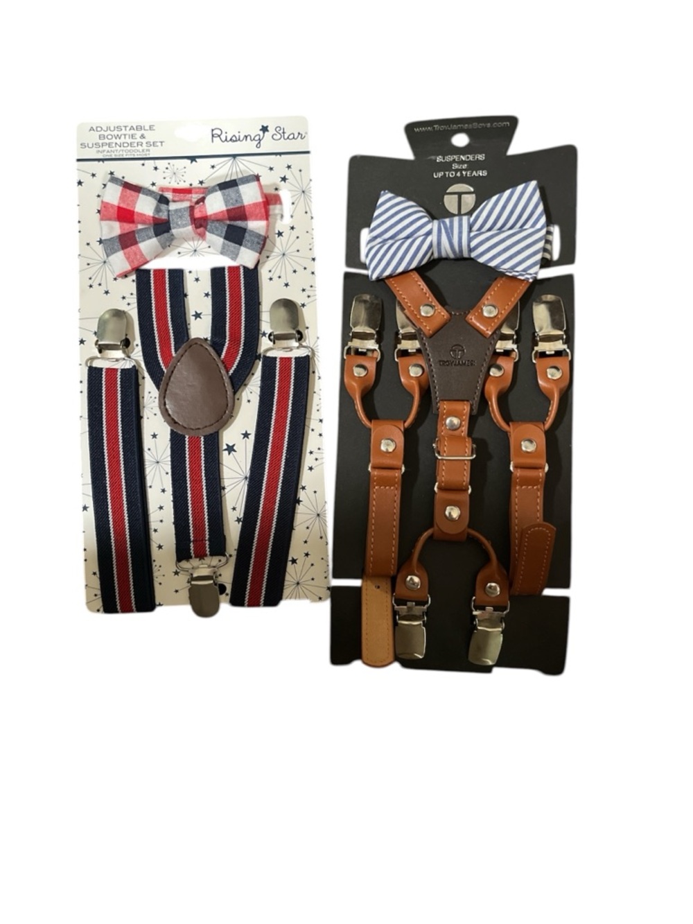 1 Rising Star Kids Navy Red Stripe Suspenders and Bow Tie Set NWT
Extra set +